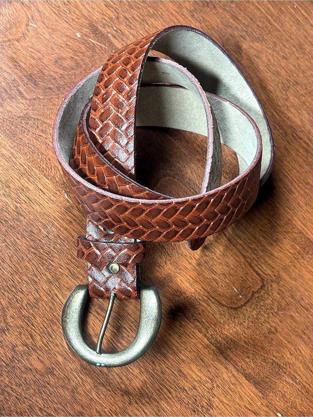 Woven Leather Belt in Brown Size 12